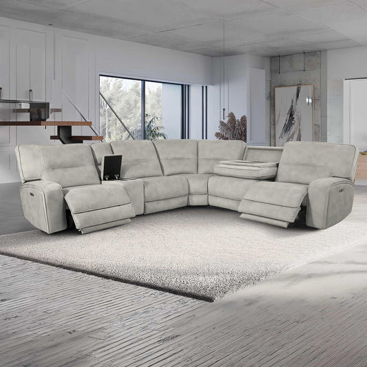Caleb Power Electric Reclining Corner Sofa 5 Seater Aspen Latte USB