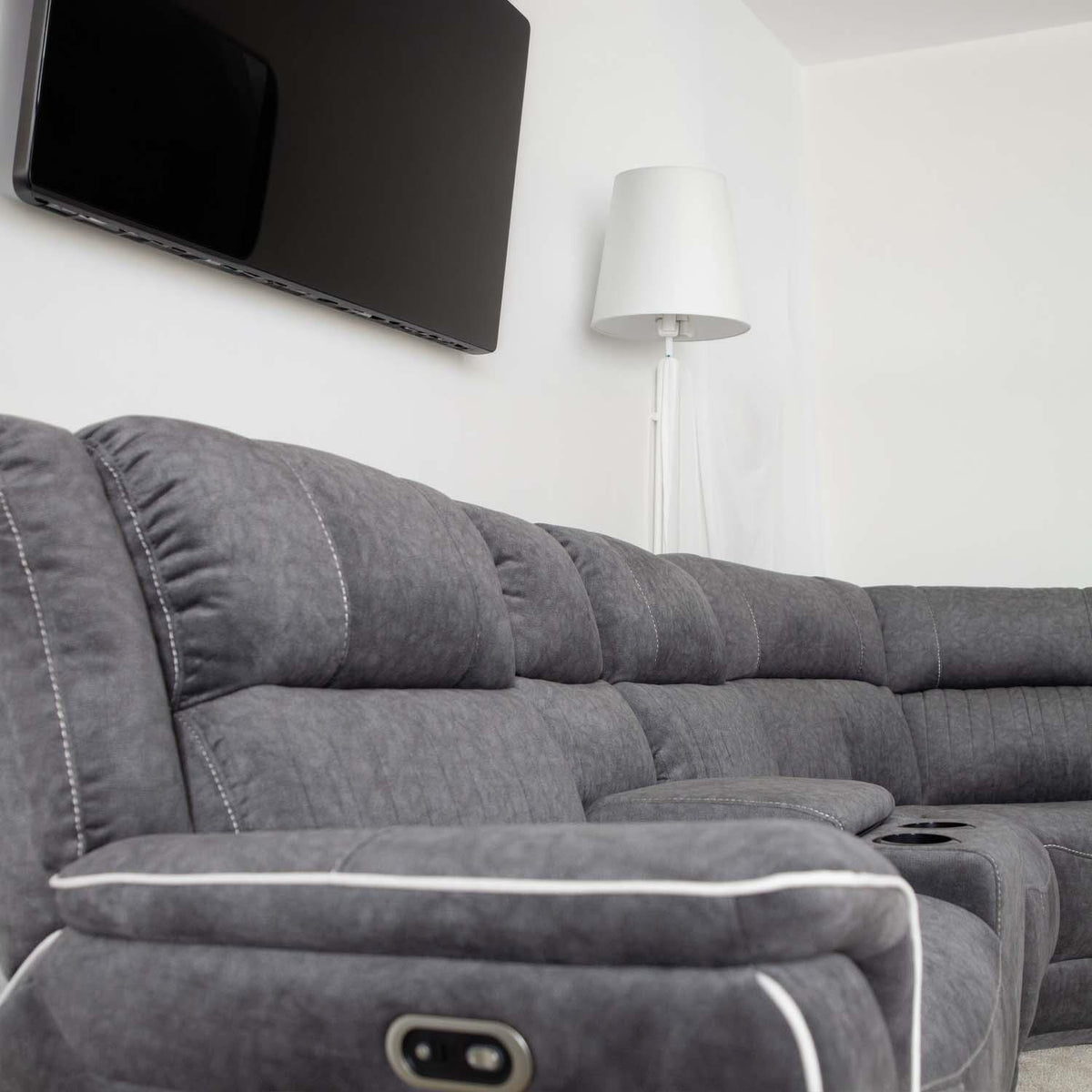 Anna Grey Fabric 5 Seater Electric Recliner Corner Sofa USB