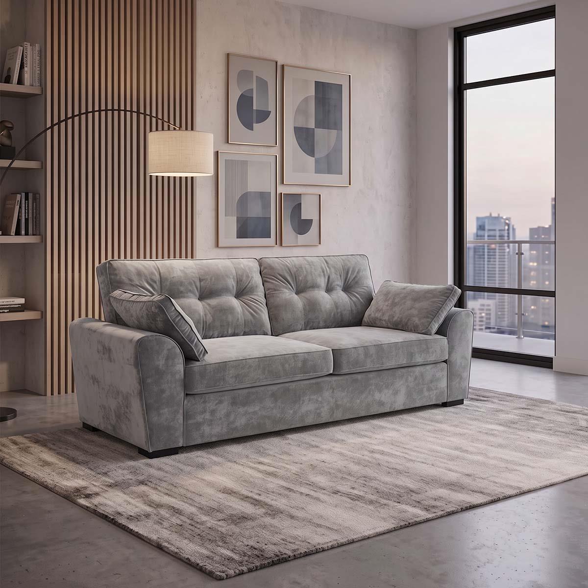 Montford Grey Fabric 3 Seater Sofa High Back