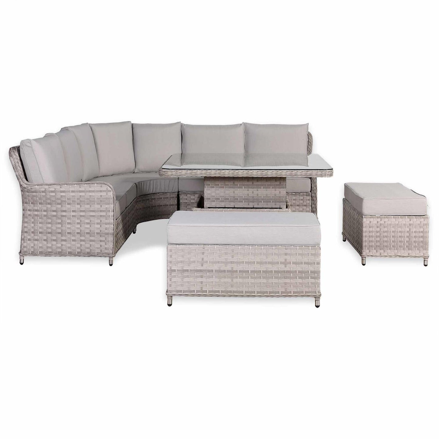 Rattan Garden Corner Sofa Set with Rising Dining Table and Bench