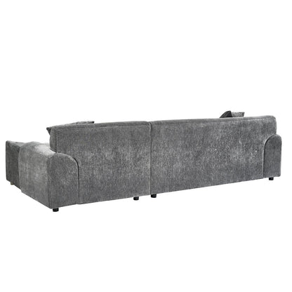 Monza L Shaped Chenille Fabric Beige Grey 4 Seater Corner Sofa RH