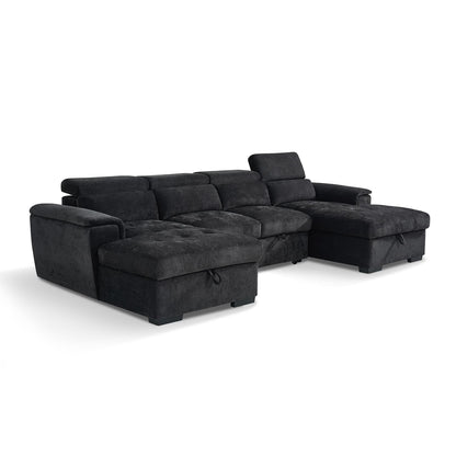 Large 4 5 Seater Fabric U Shaped Sofa Bed Tilting Headrest Storage