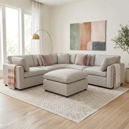 Seaton Grey 5 Seater Linen Weave Corner Sofa with Footstool