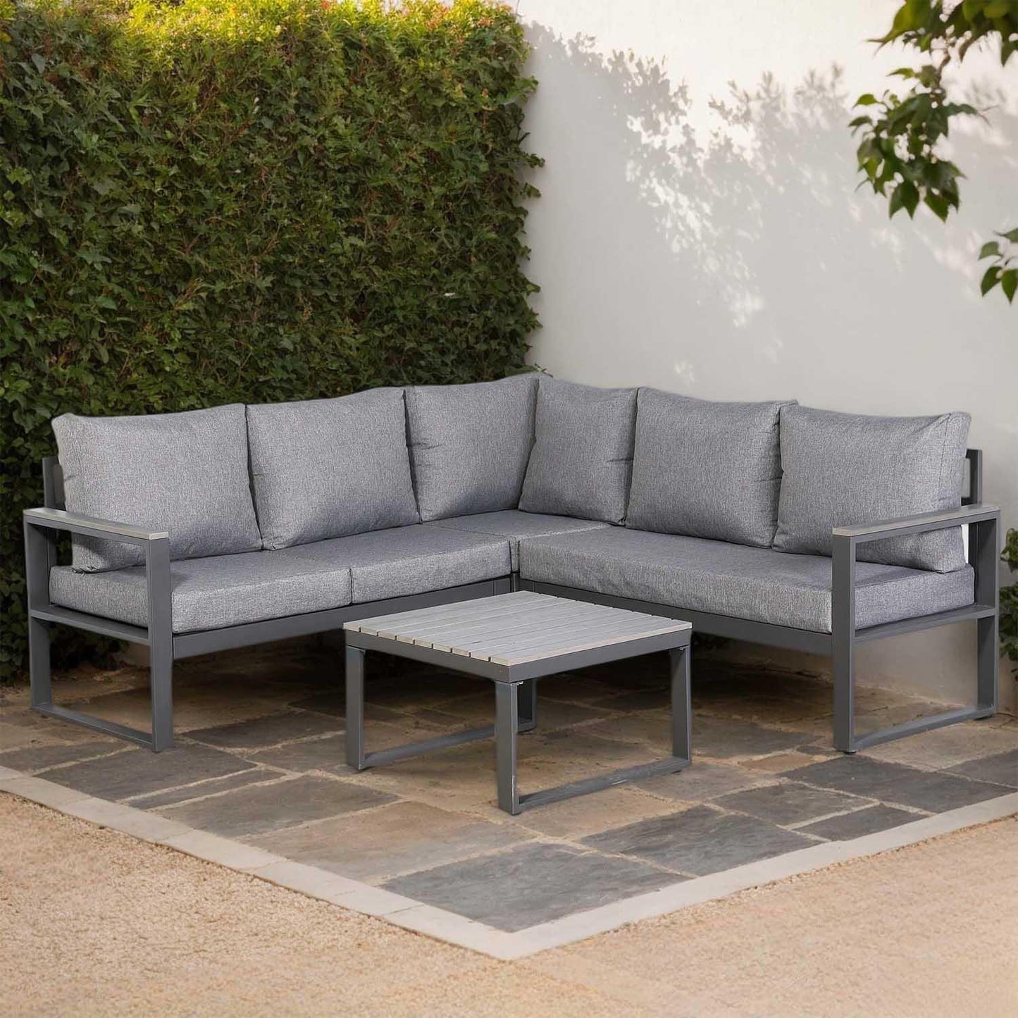 L Shaped Aluminium Grey Frame + Coffee Table Outdoor Garden Furniture