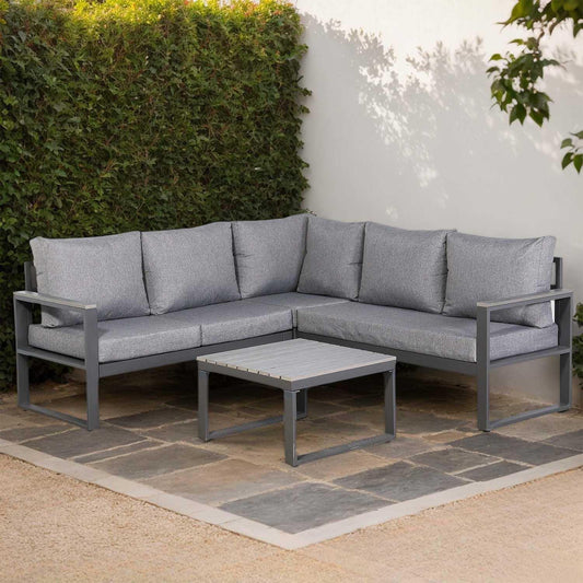 L Shaped Aluminium Grey Frame + Coffee Table Outdoor Garden Furniture