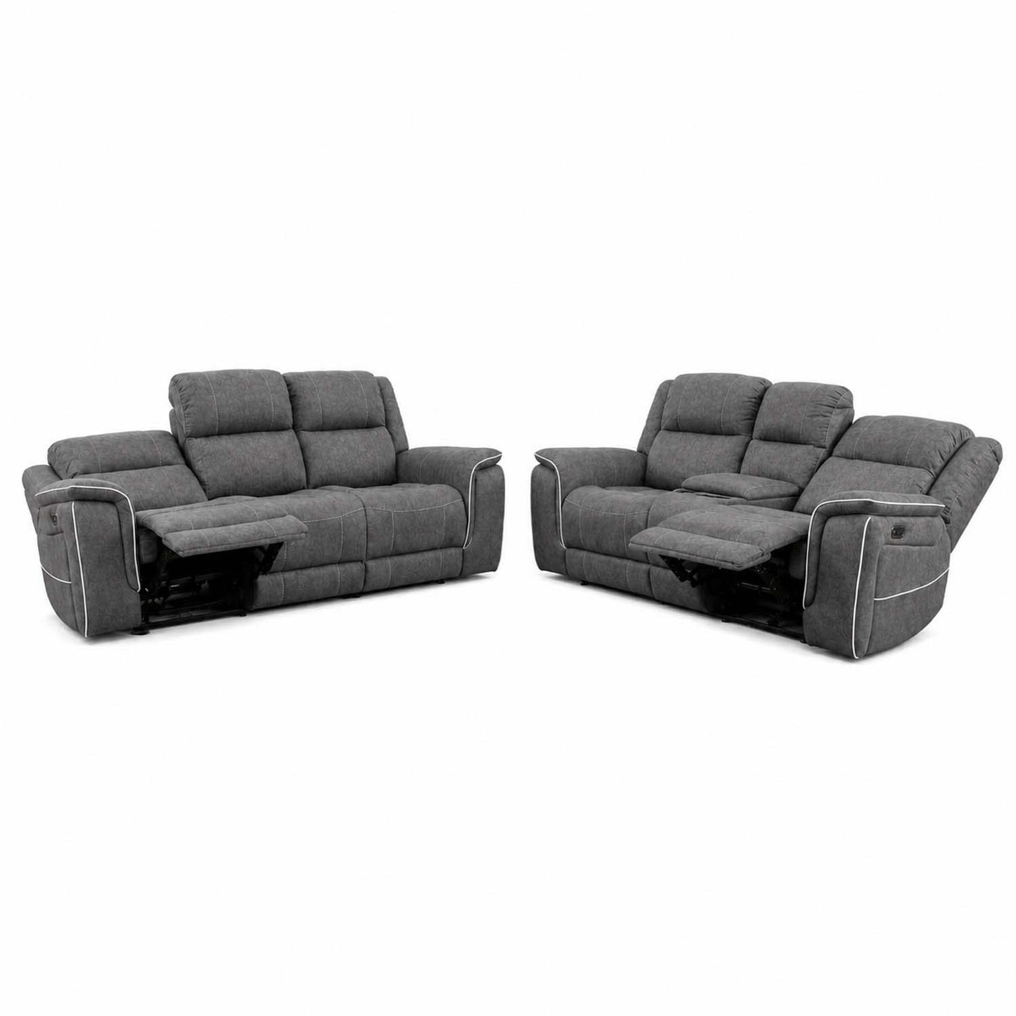 Anna Grey Fabric Electric Reclining Sofa Suite USB Charging Cup Holder