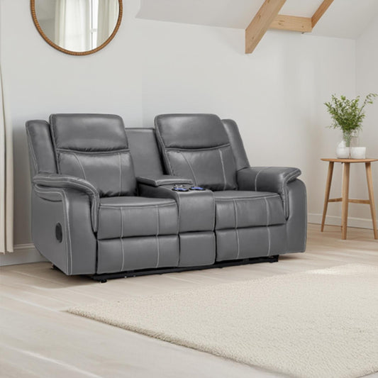 Orlando Leather Black or Grey Electric Reclining 2 Seater Centre Console