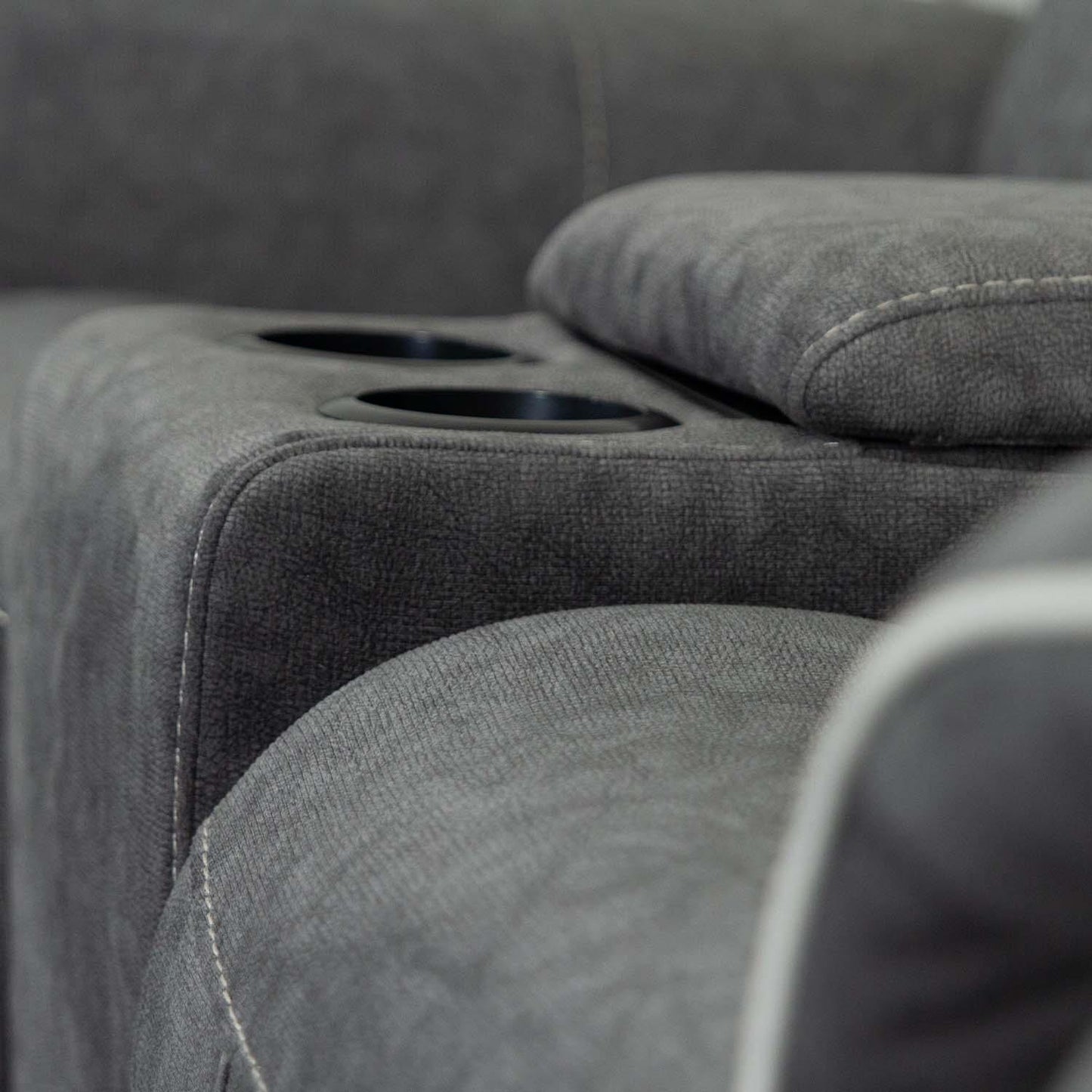 Anna Grey Fabric Electric Reclining Sofa Suite USB Charging Cup Holder