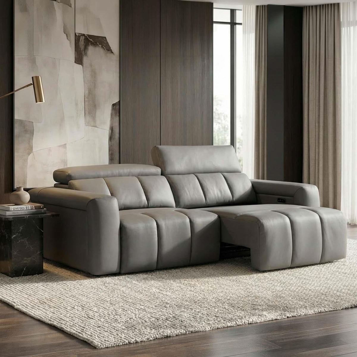 Delilah Electric Reclining Grey 3 Seater Sofa With Soundbar