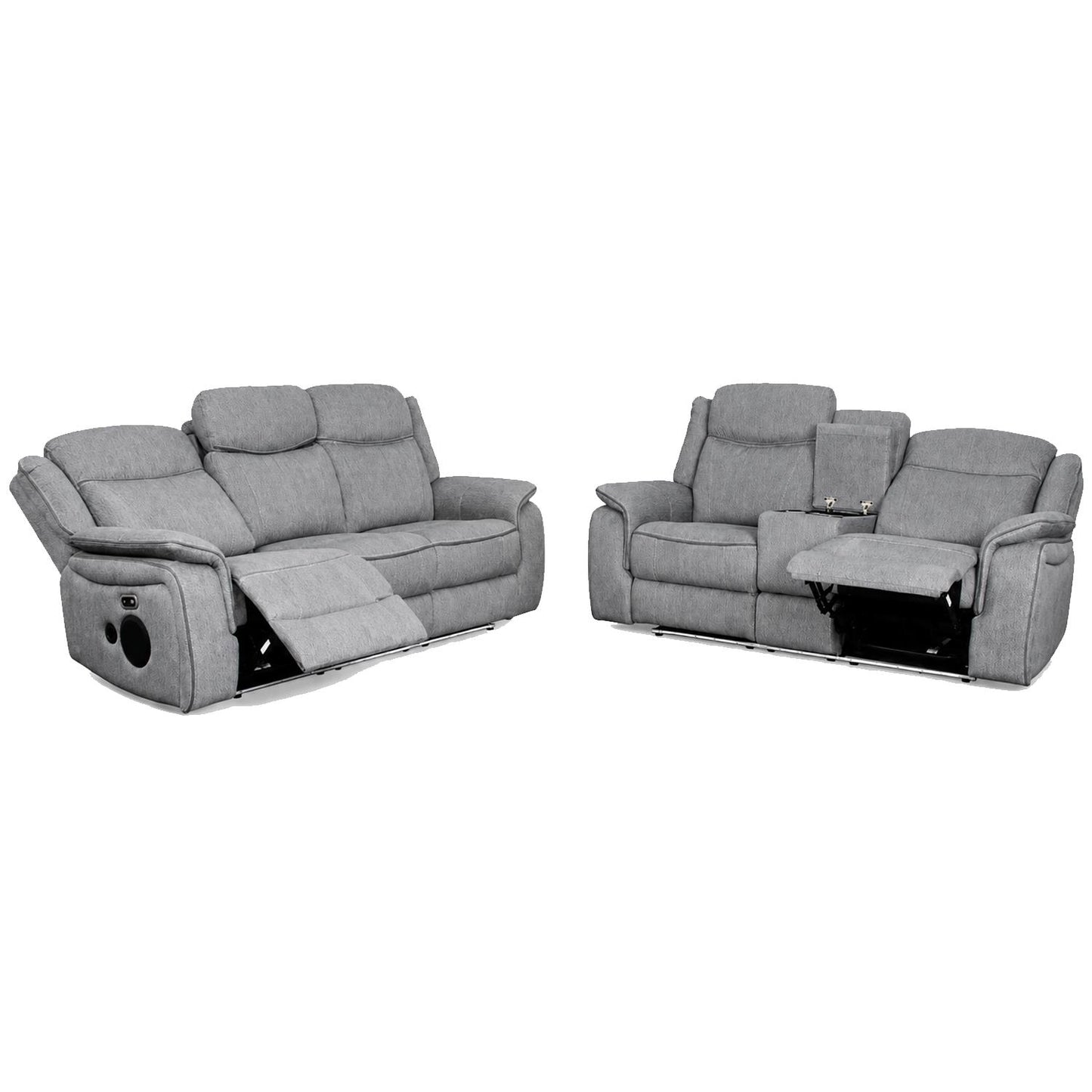 Milano Grey Fabric Electric Reclining Sofa Suite USB Cup Holder