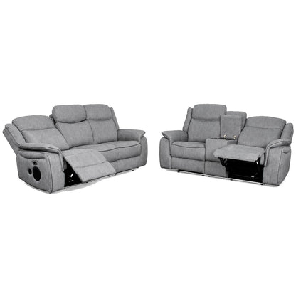 Milano Grey Fabric Electric Reclining Sofa Suite USB Cup Holder