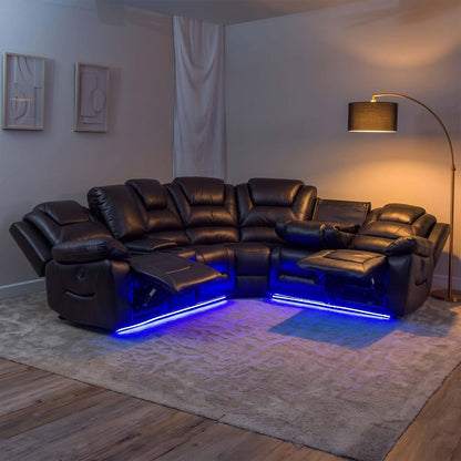 Oxbridge 5 Seater Electric Recliner Corner Sofa LED USB Black or Grey