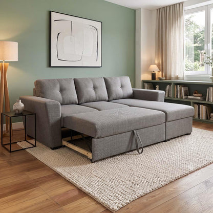 Oregon Universal 3 Seater L shaped No Spill Fabric Corner Sofa Bed