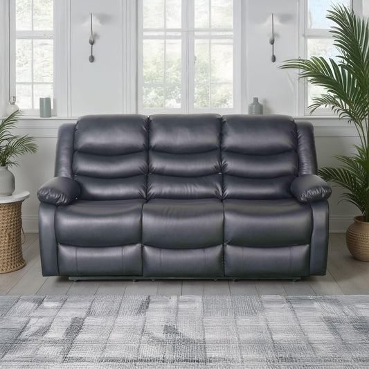 Cortland Leather Look 3 Seater Manual Reclining Sofa Black or Brown