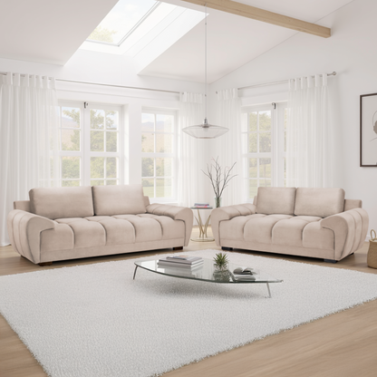 Zura Plush Velvet Large 3 + 2 Sofa Suite | Cream, Grey or Mocha