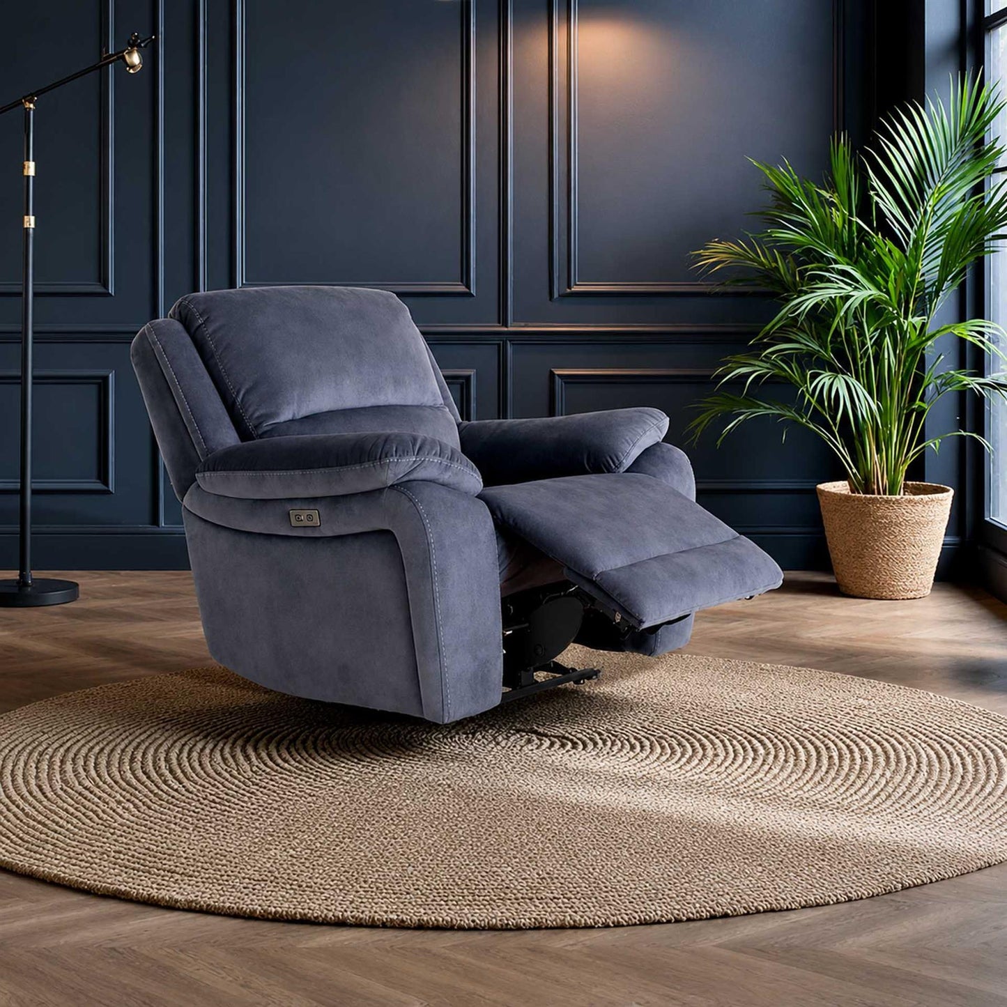 Bella Electric Power Reclining Armchair Single Seater Ink Grey