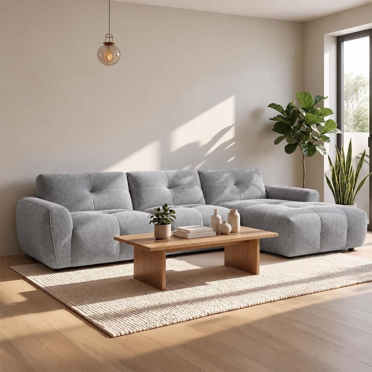 Marsha Large Chaise Corner Sofa Fabric L Shaped Beige or Grey