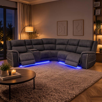 Anna Grey Fabric 5 Seater Electric Recliner Corner Sofa USB