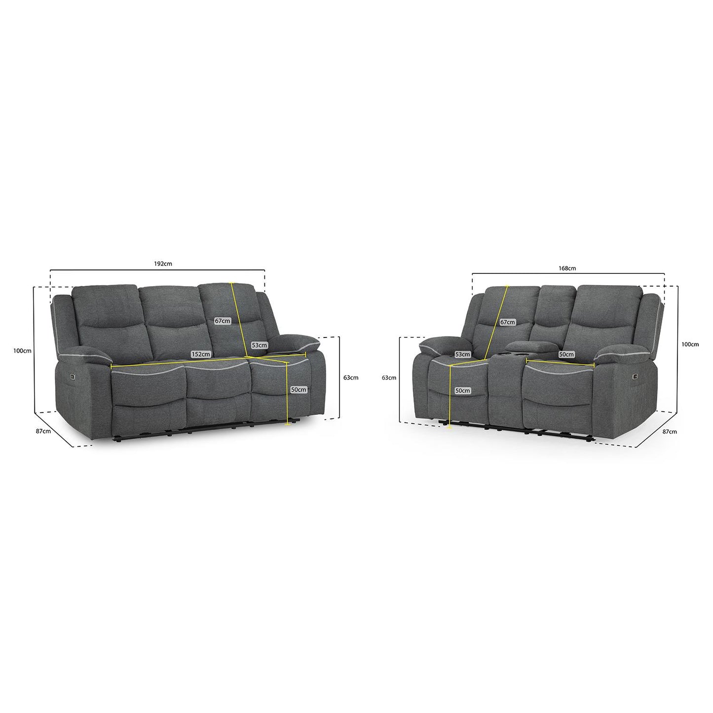 Harlow Graphite Grey Fabric 3 + 2 Electric Reclining Sofa Suite