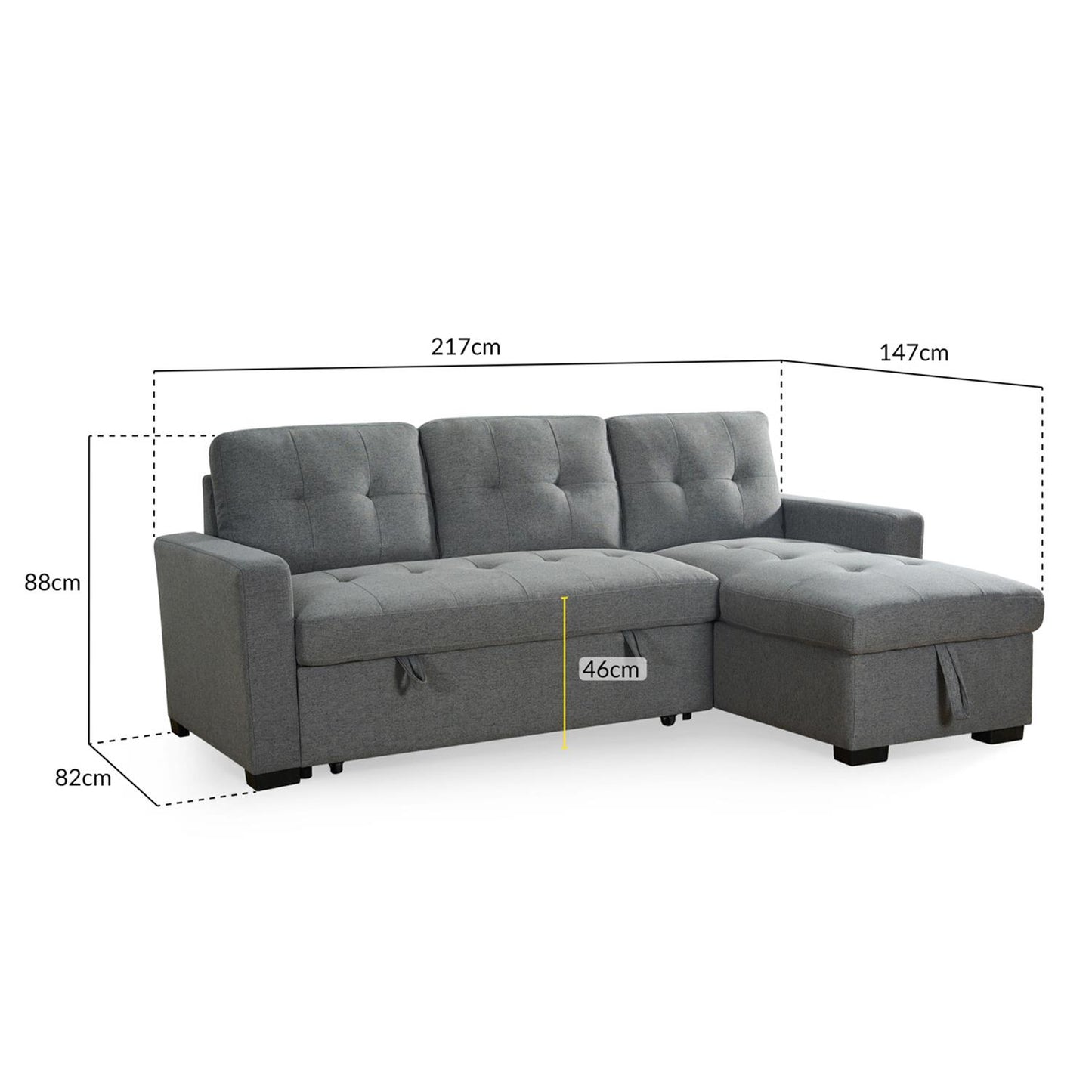 Arden Grey 3 Seater L Shaped Universal Sofa Bed With Storage Living Room