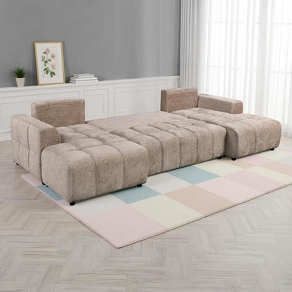 Stanford U Shaped Plush Velvet Sofa Bed Storage Beige Green or Grey