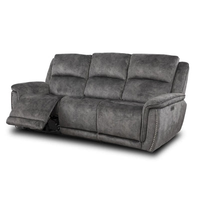 Mendoza Grey Plush Velvet Electric Reclining 3 Seater Sofa USB Charging