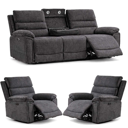 Sicily 3 Piece Electric Power Grey Fabric Recliners 3 + 1 + 1