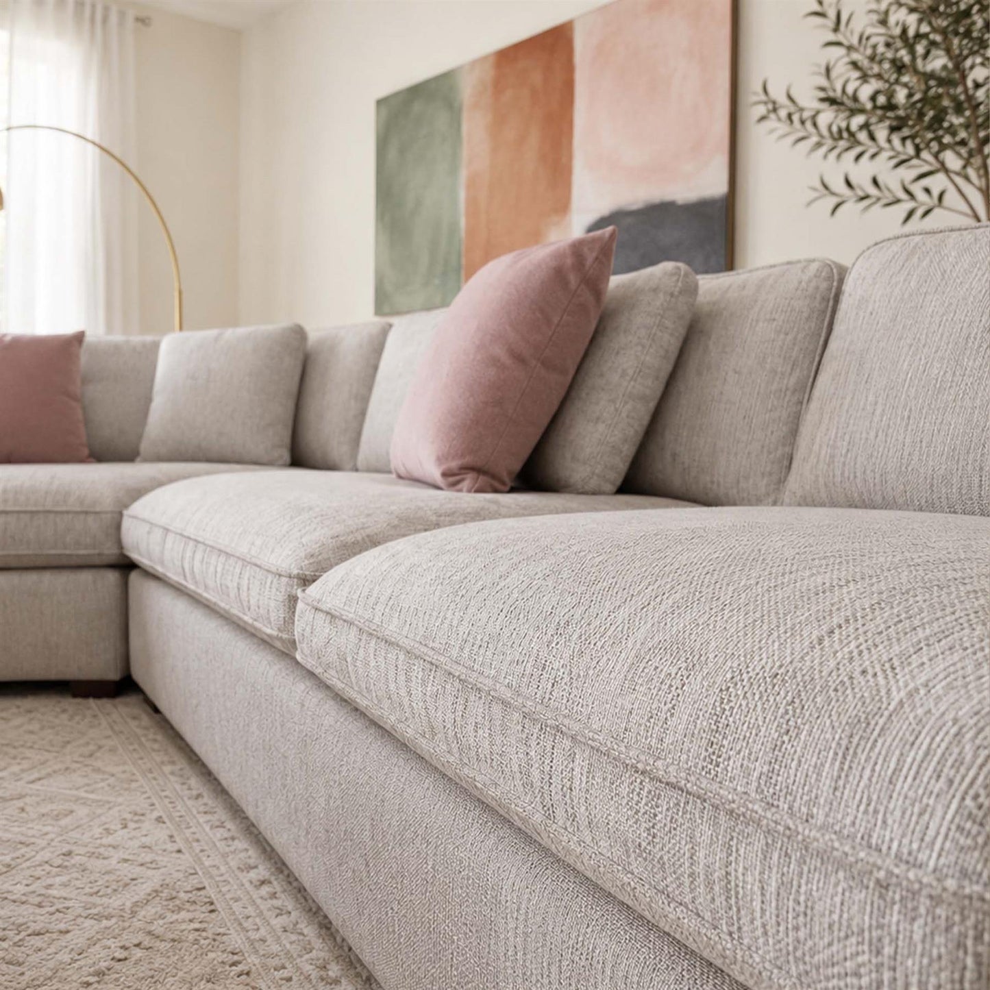 Seaton Grey 5 Seater Linen Weave Corner Sofa with Footstool