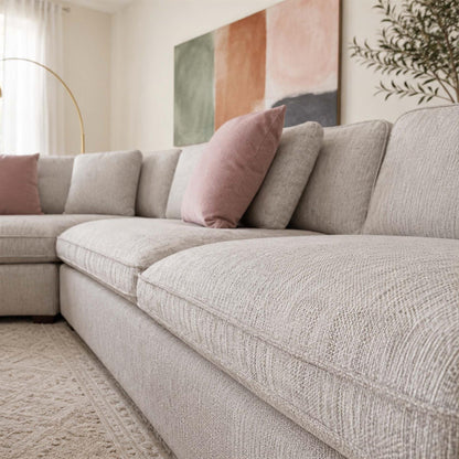 Seaton Grey 5 Seater Linen Weave Corner Sofa with Footstool