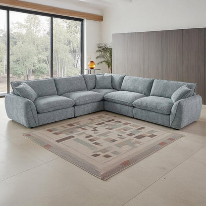 Berti Fabric Beige Grey L Shaped 5 Seater Corner Sofa