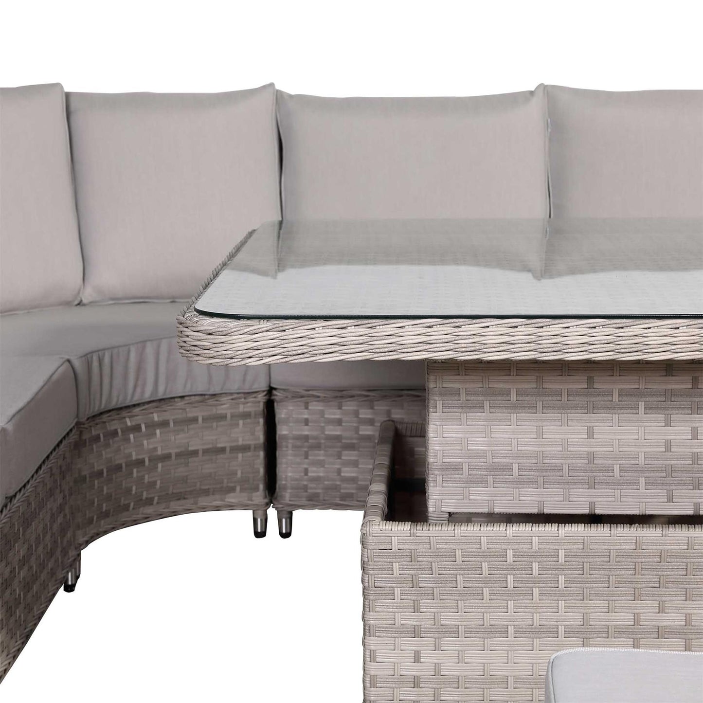 Rattan Garden Corner Sofa Set with Rising Dining Table and Bench