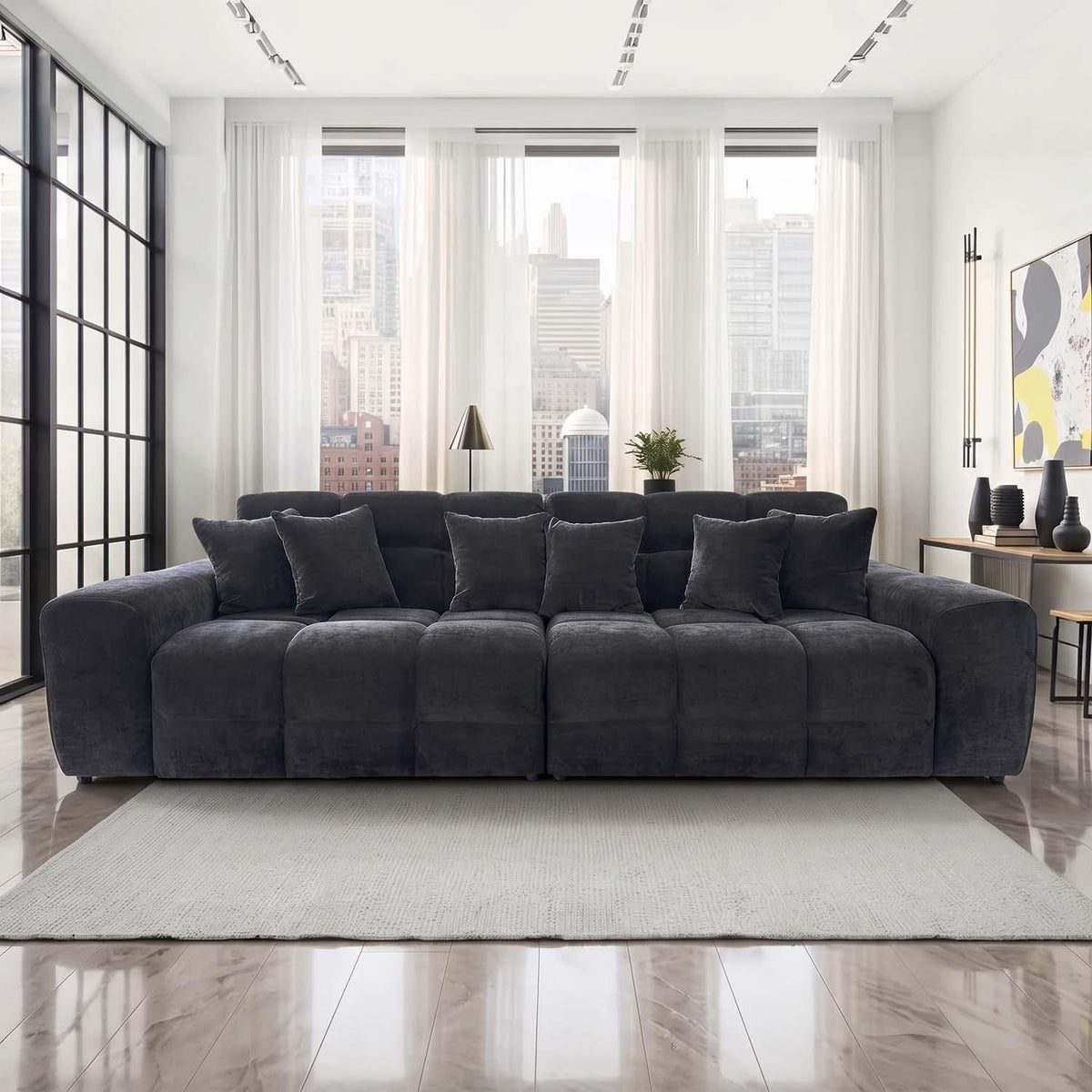 Jenson 4 Seater Plush Velvet Sofa with Deep Seats & Boxed Arms