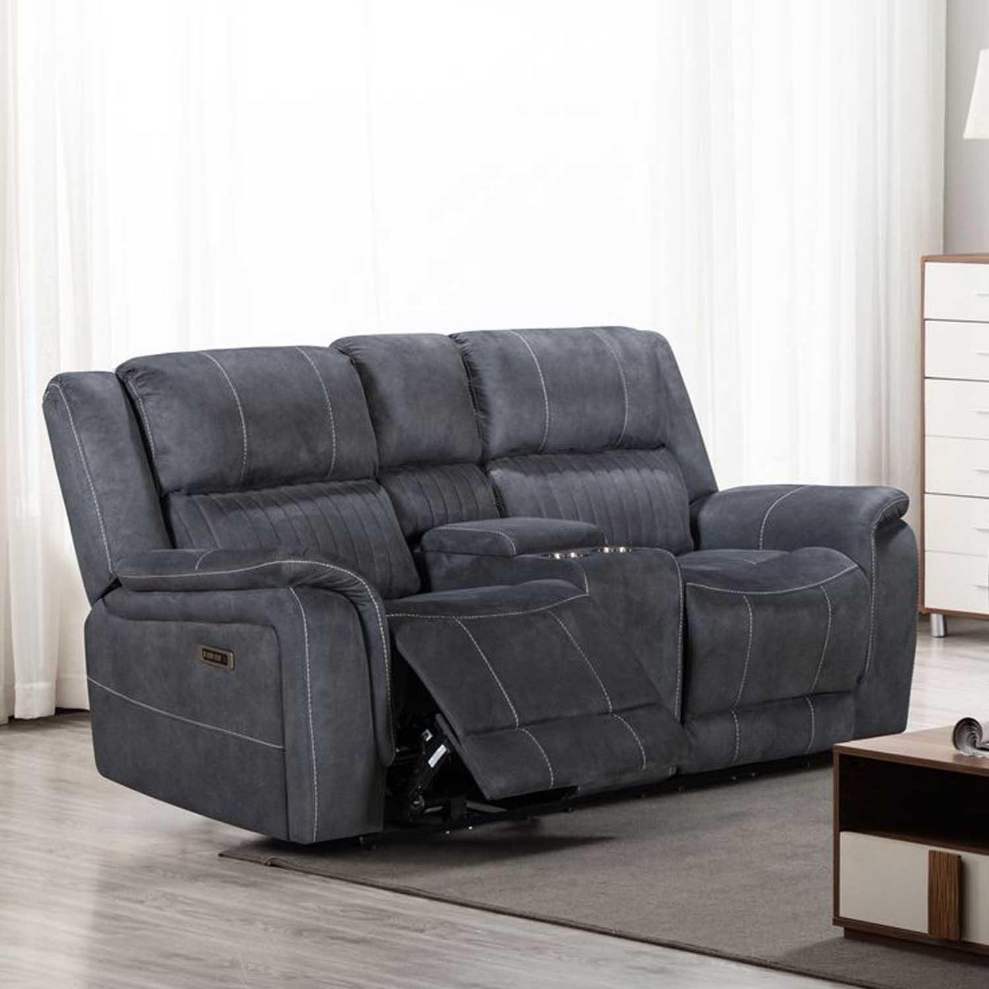 Cassandra Electric Recliner Sofa Range Grey Fabric USB 3 2 1