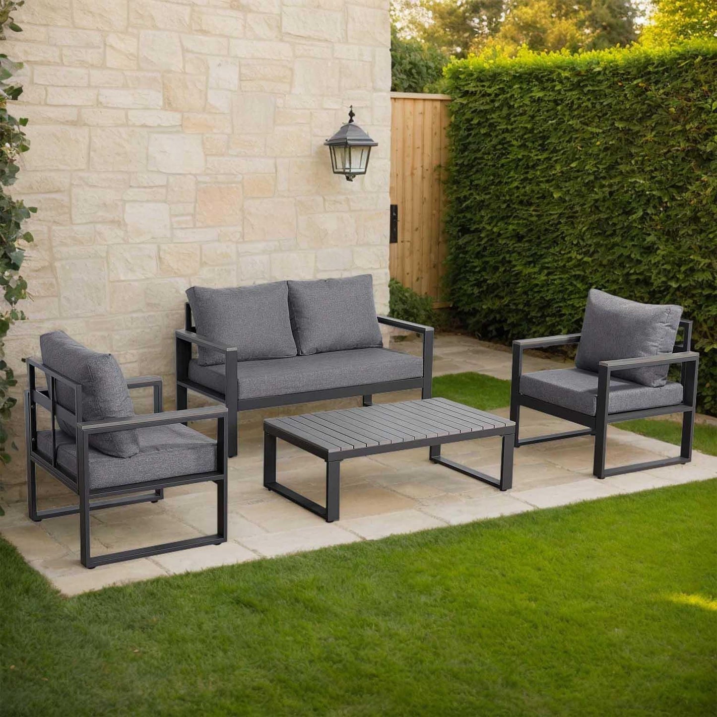 4 Seater Aluminium Garden Sofa Set with Coffee Table & Cushions