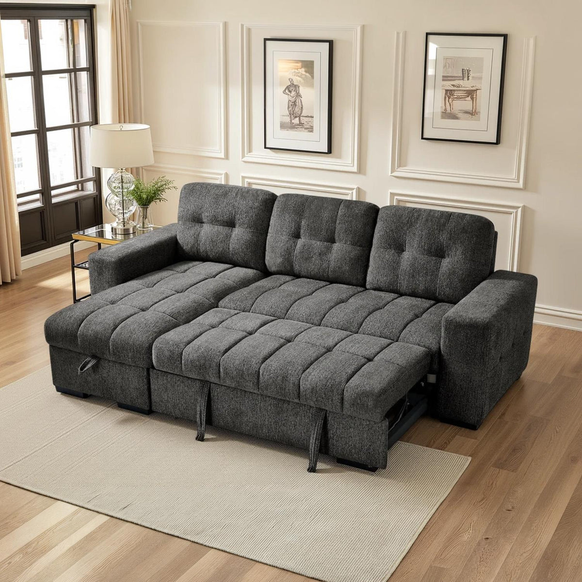 Luna 4 Seater Corner Sofa Bed Storage Chaise Beige Grey or Teal