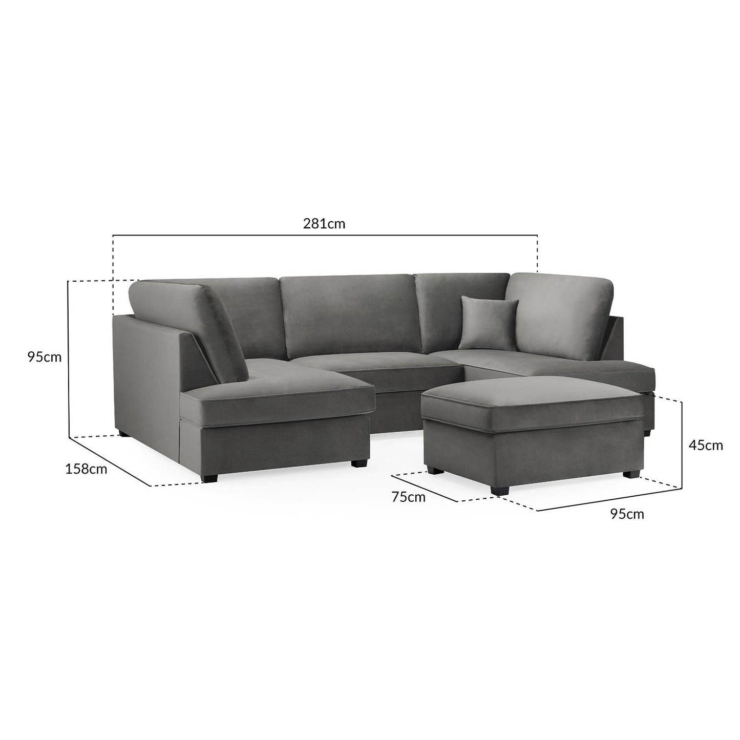California Plush Velvet Beige, Black or Grey U shaped 6 Seater Sofa