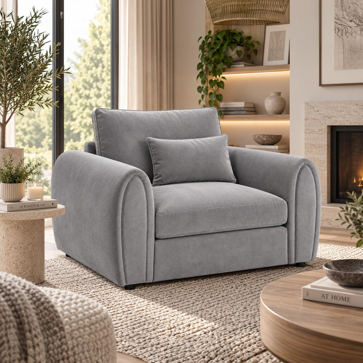 Mercer Oversized Plush Velvet Armchair Grey or Beige Deep Seat