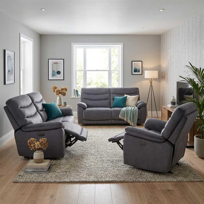 Tilly Electric Reclining 3 Piece Sofa Suite 3 + 2 + 1 Charcoal