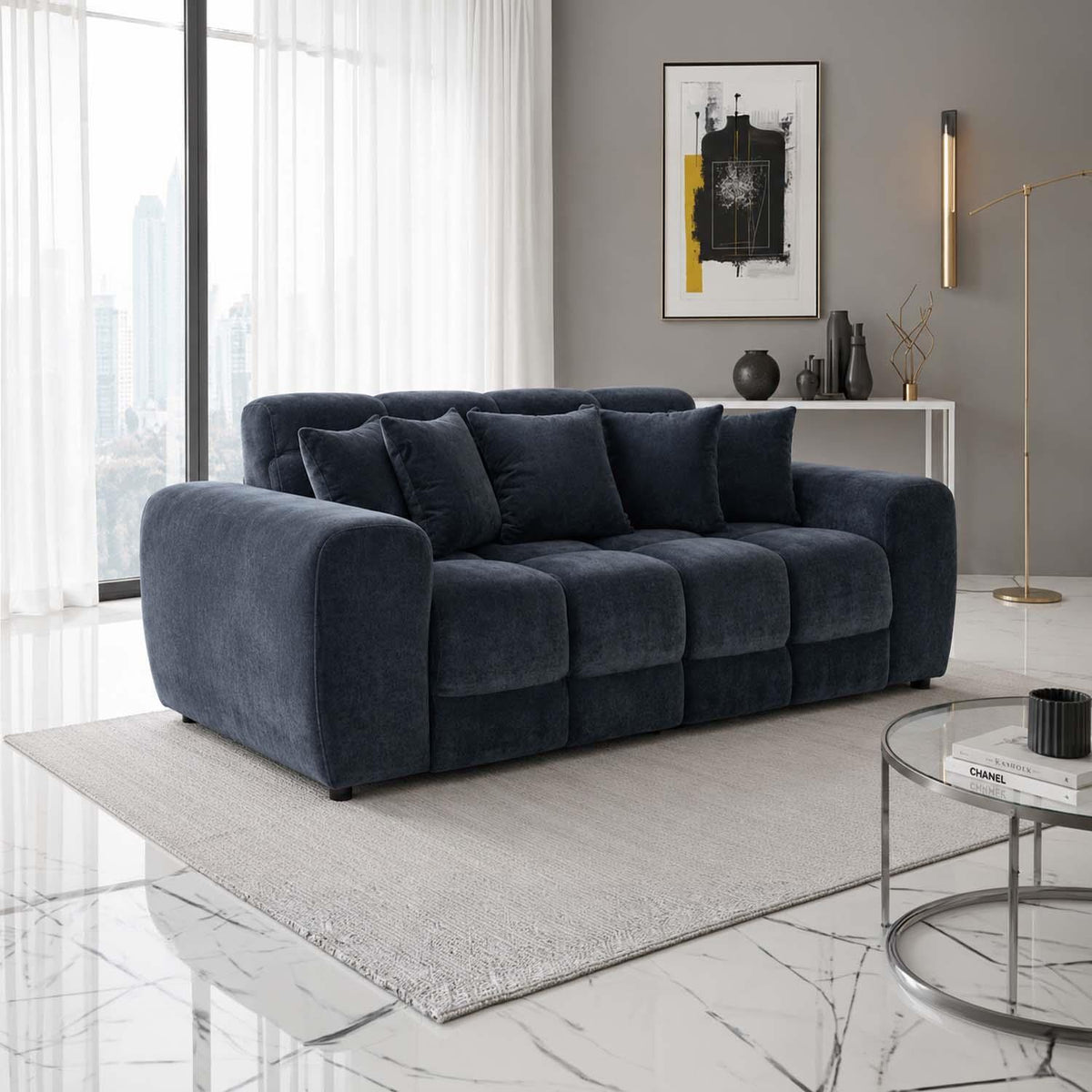 Jenson Plush Velvet 3 + 2 Seater Sofa Set Deep Seats & Boxed Arms