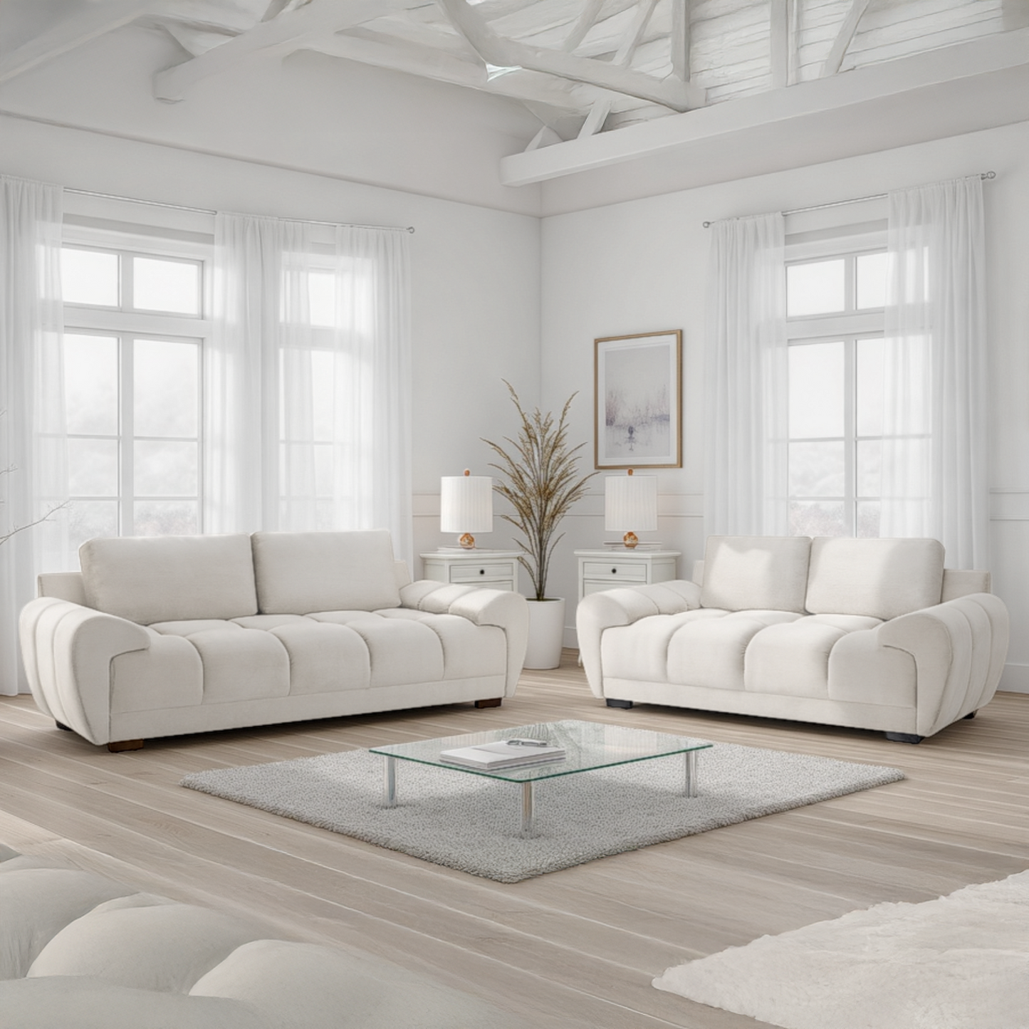 Zura Plush Velvet Large 3 + 2 Sofa Suite | Cream, Grey or Mocha