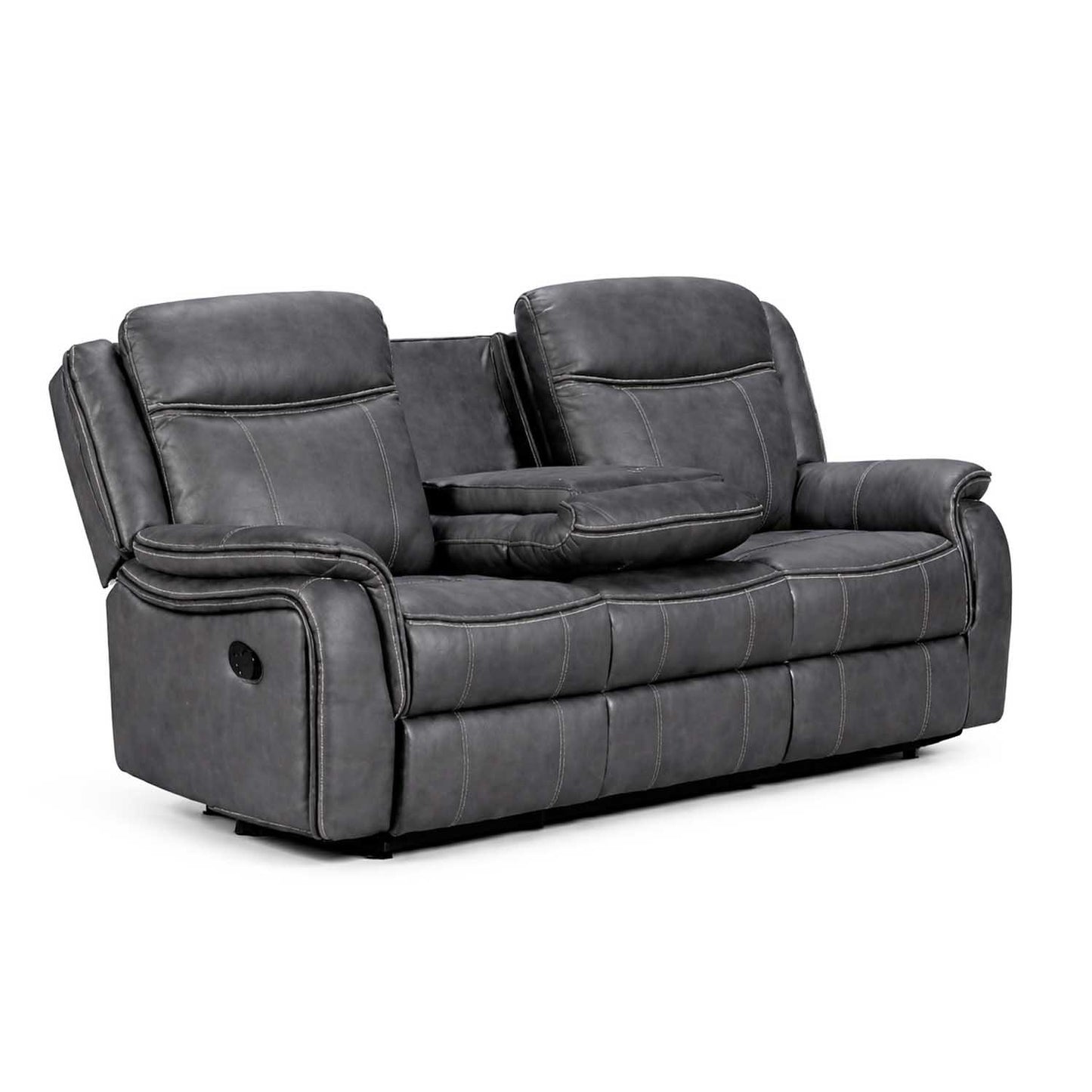 Tara Reclining Grey Leather Look Manual 3 Seater Sofa
