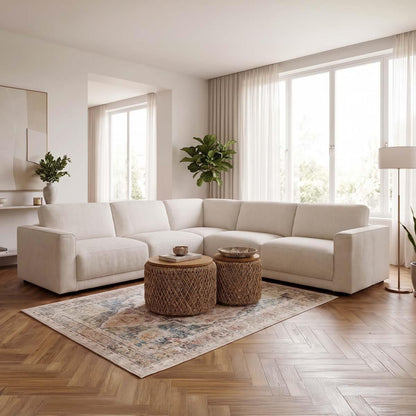 Melrose 5 Seater Woven Fabric Corner Sofa Removable Back Cushions