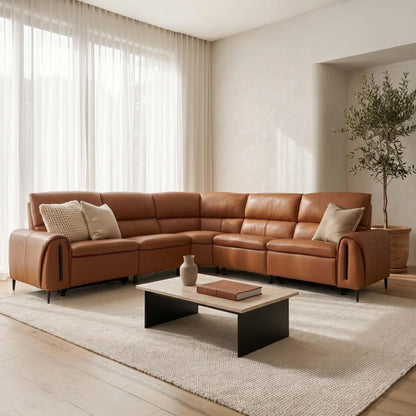 Aria L Shaped  Electric Recliner Sofa Tan Large Corner 5 Seater
