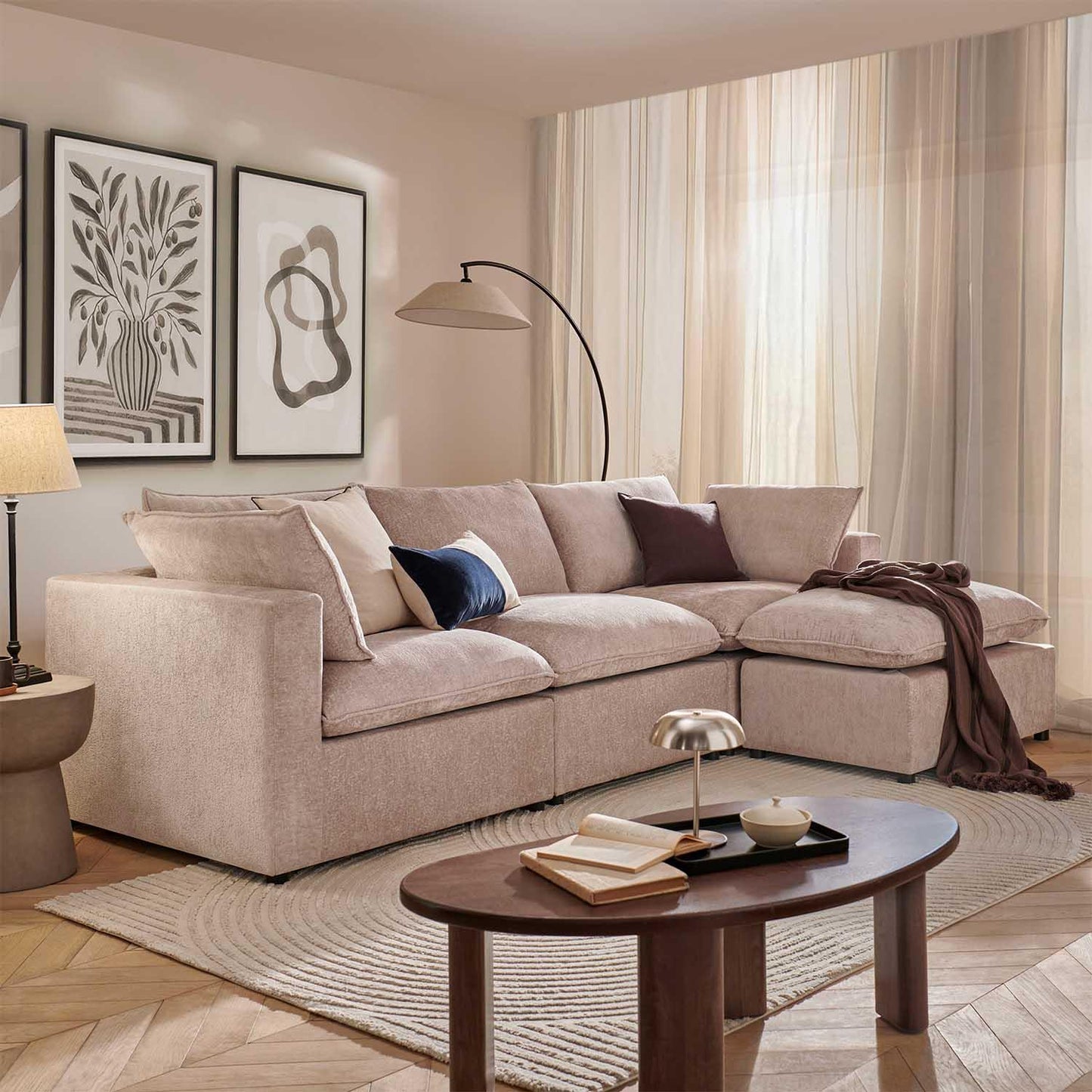 Symphony Chenillle Fabric Modular Chaise L shaped Corner Sofa