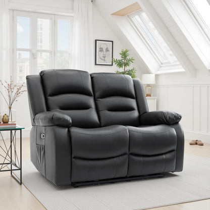 Arlo Leather Like Black or Grey 3 + 2 Electric Reclining Sofa Suite USB Charging + Drinks Tray
