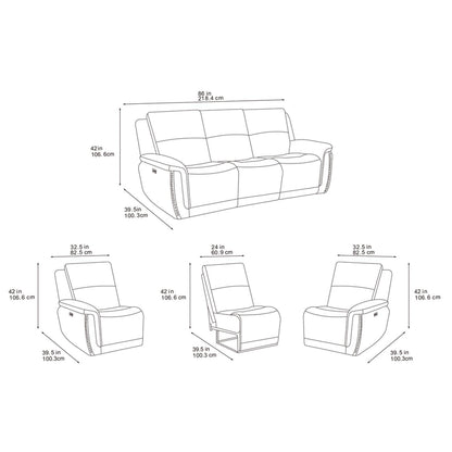 Mendoza Grey Plush Velvet Electric Reclining 3 Piece Sofa Suite 3 1 1