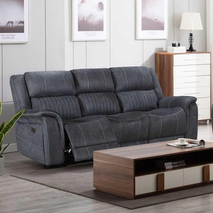 Cassandra Electric Recliner Sofa Range Grey Fabric USB 3 1 1