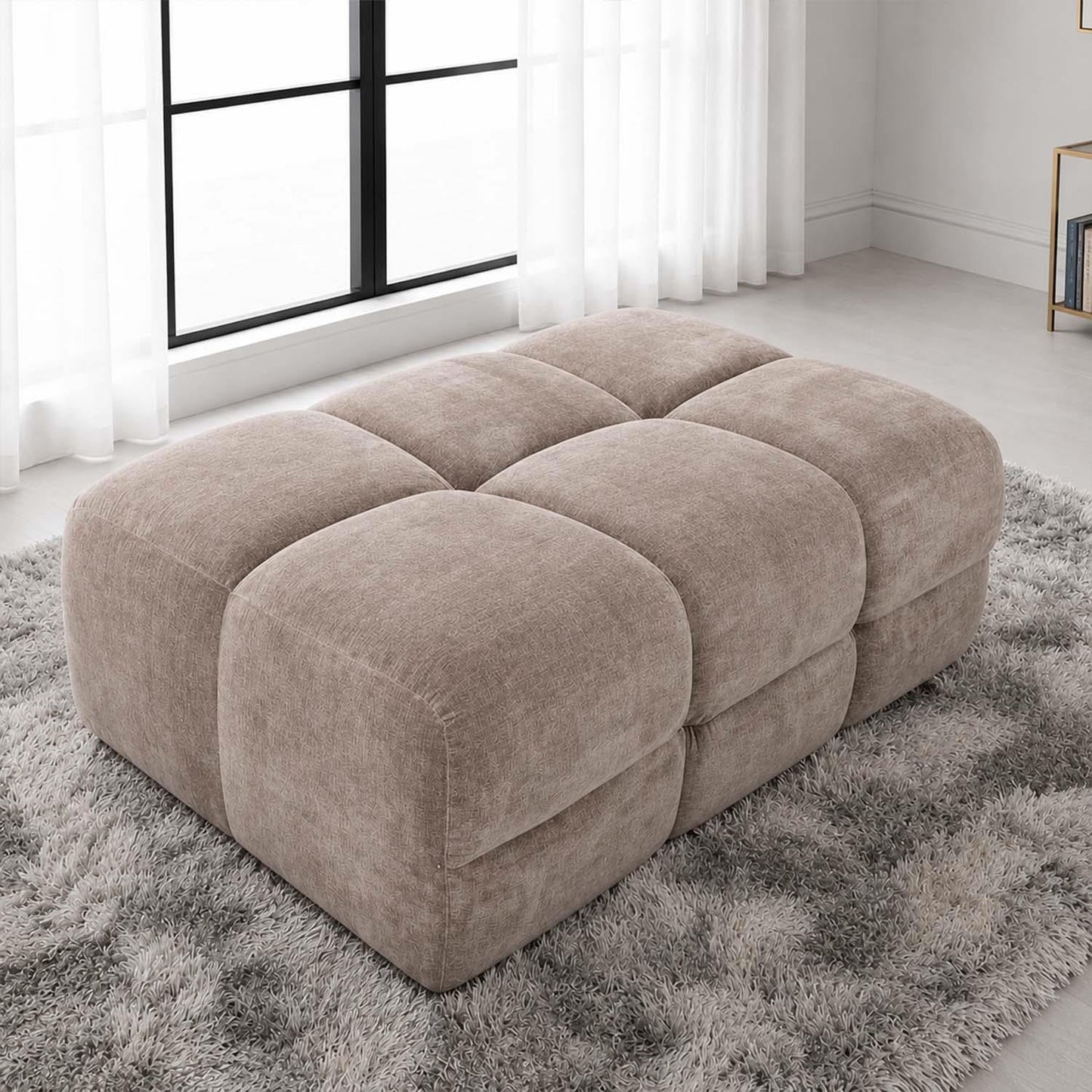 Jenson Large Plush Velvet Footstool Pouffe with Cross Stitch Detail