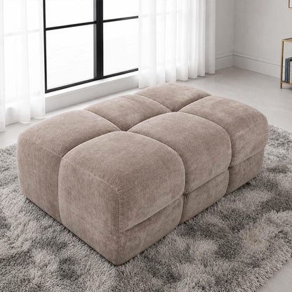 Jenson Large Plush Velvet Footstool Pouffe with Cross Stitch Detail