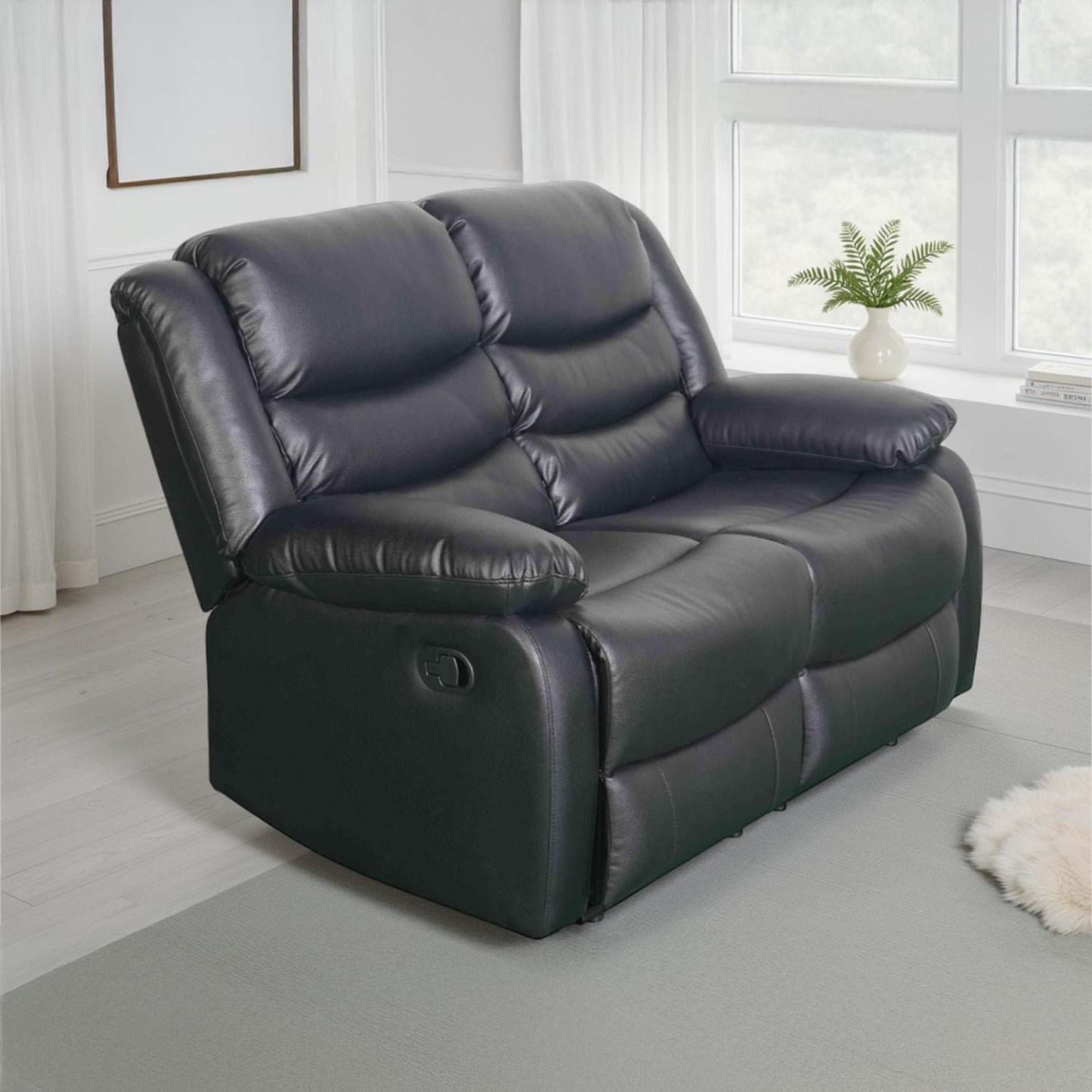 Cortland Leather Look 2 Seater Manual Reclining Sofa Black or Brown